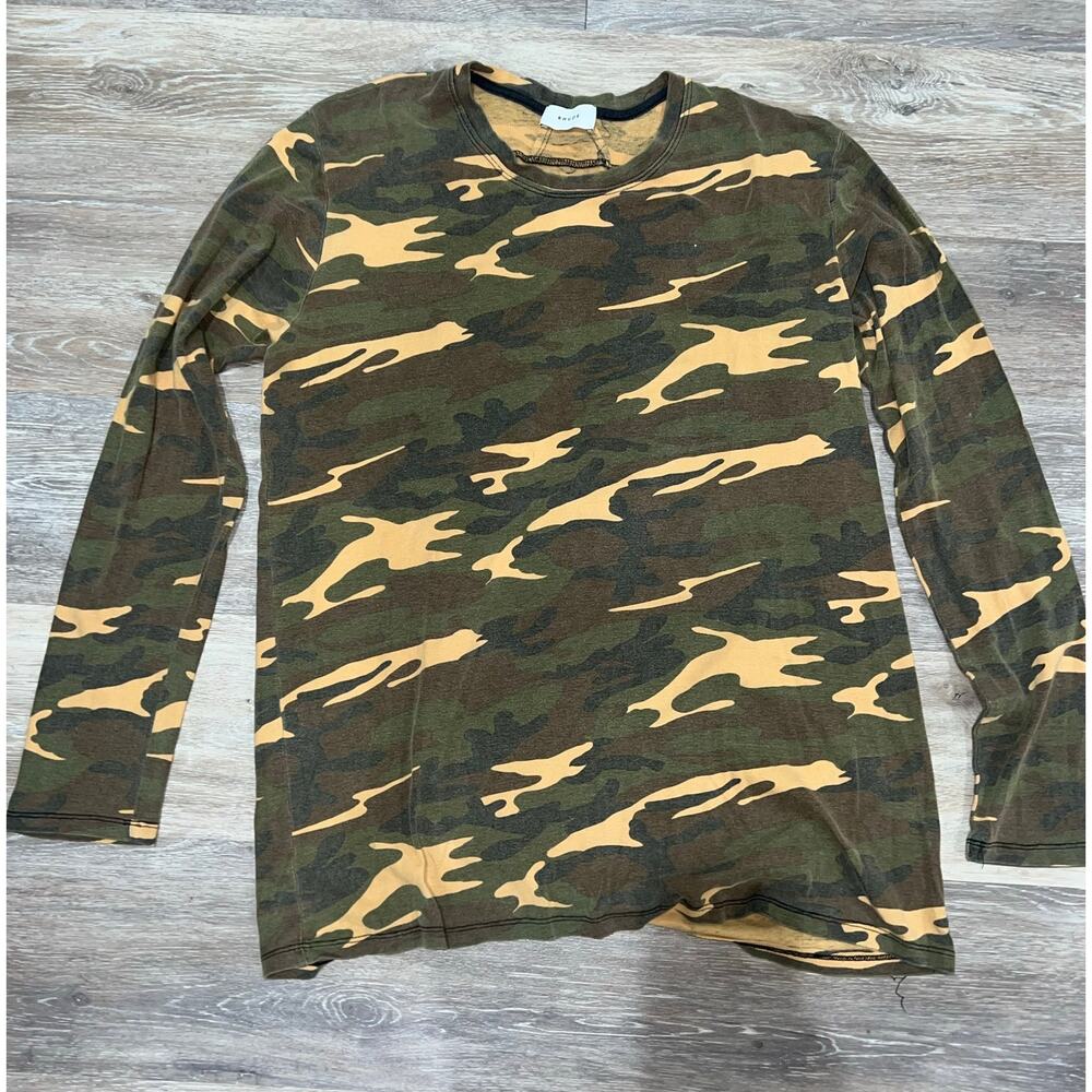 Rhude Green Army Print Long Sleeve Cotton Shirt Large Size 3